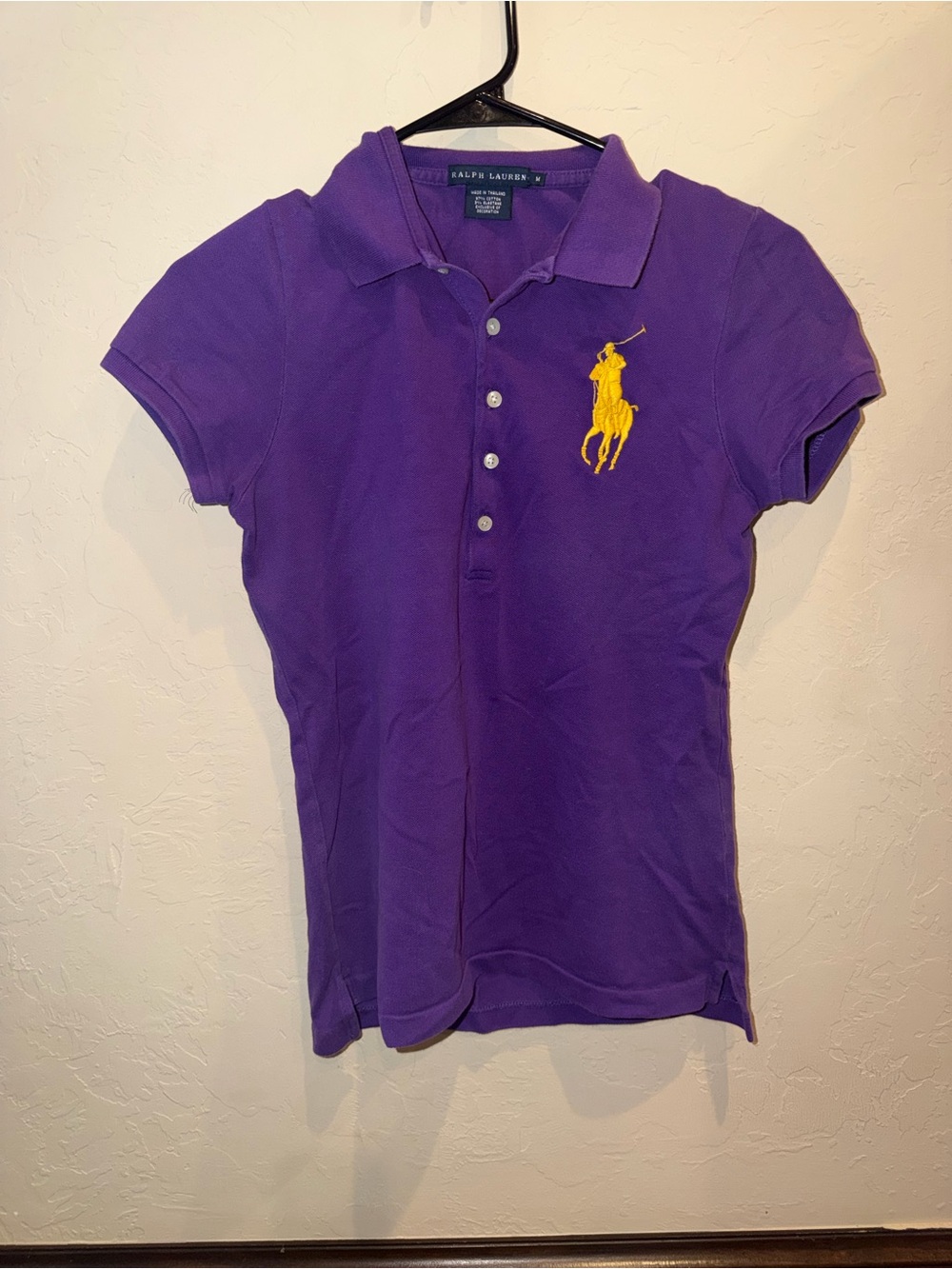 Vtg Ralph Lauren Women’s fitted Polo Shirt Size M Purple Big Pony